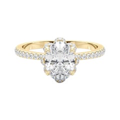 GIA 1,21ct Anello ovale con diamanti d'epoca in oro giallo con fiore multipetalo