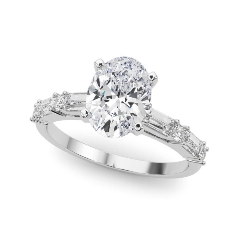 GIA 1,21ct Oval Runde & Baguette Channel Band 18K Weißgold Diamantring (Ovalschliff) im Angebot