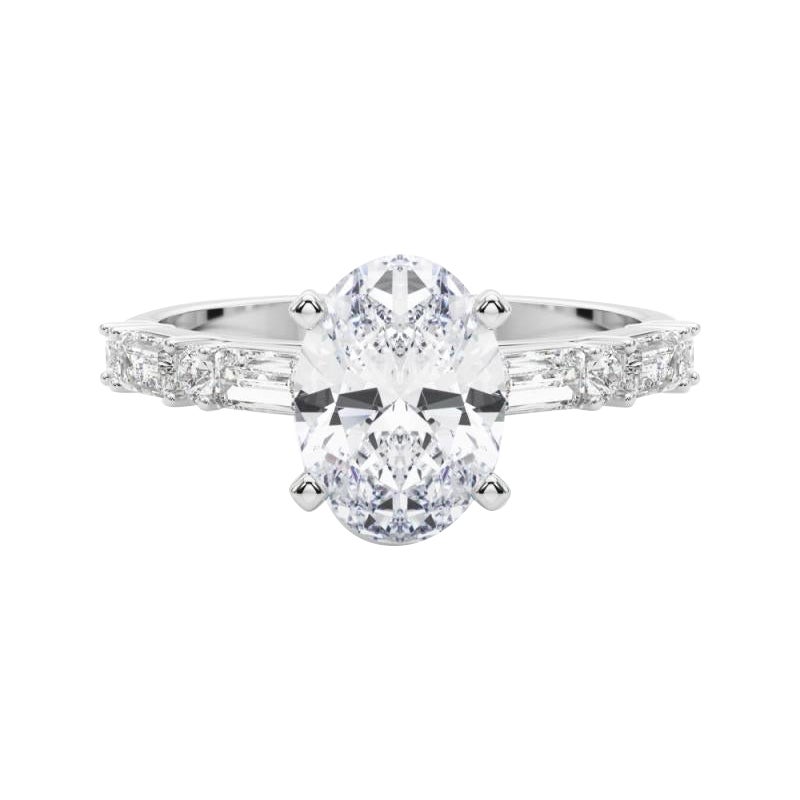 GIA 1.21ct Oval Round & Baguette Channel Band Bague diamant en or blanc 18K