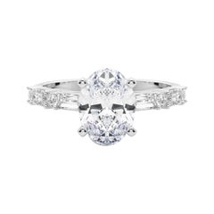 GIA 1.21ct Oval Round & Baguette Channel Band 18K White Gold Diamond Ring