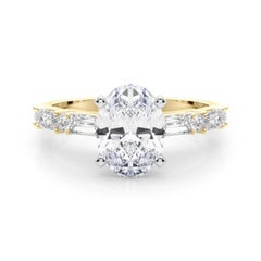 GIA 1.21ct Oval Round & Baguette Channel Band 18K Yellow Gold Diamond Ring