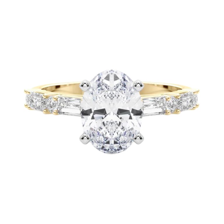 GIA 1.21ct Oval Round & Baguette Channel Band 18K Yellow Gold Diamond Ring in vendita