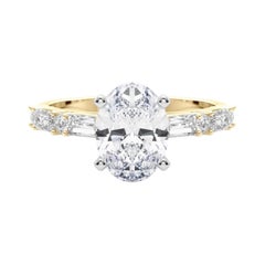 GIA 1.21ct Oval Round & Baguette Channel Band 18K Yellow Gold Diamond Ring