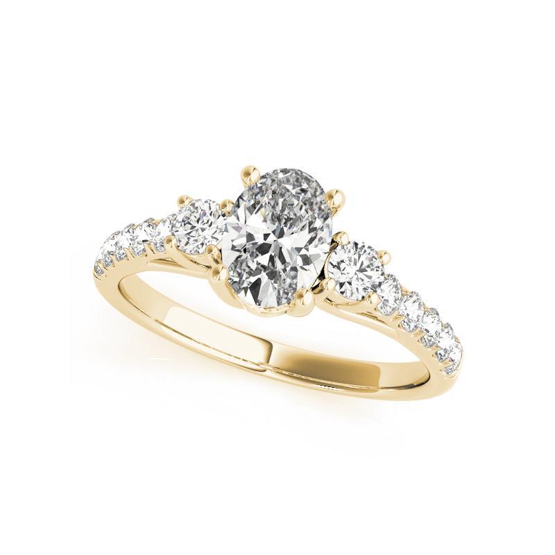 Taille ovale GIA 1.21ct Oval Three-Stone Trellis Prong Pave 18K Yellow Gold Diamond Ring (bague à diamants en or jaune 18K) en vente