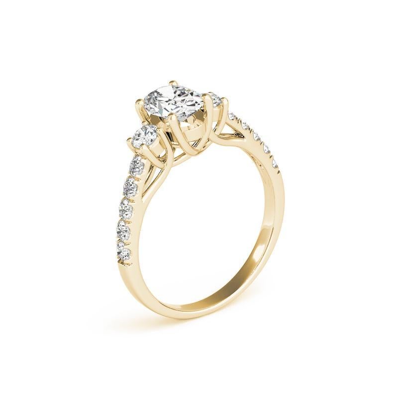 GIA 1.21ct Oval Three-Stone Trellis Prong Pave 18K Yellow Gold Diamond Ring (bague à diamants en or jaune 18K) Pour femmes en vente