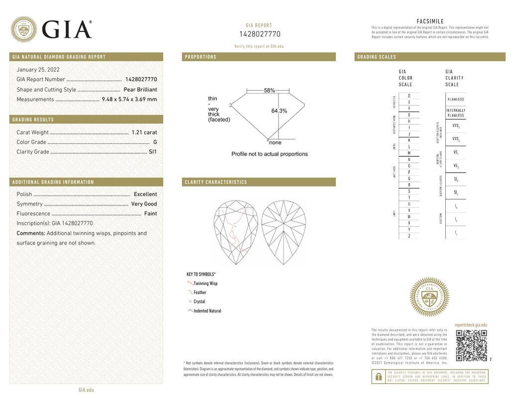 Contemporary GIA 1.21ct Pear Classic Solitaire Antique Engraved Yellow Gold Diamond Ring For Sale