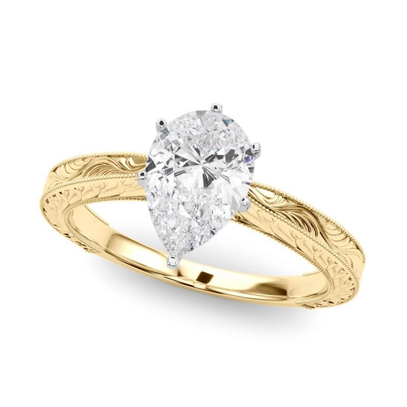 Pear Cut GIA 1.21ct Pear Classic Solitaire Antique Engraved Yellow Gold Diamond Ring For Sale