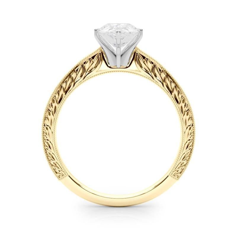GIA 1.21ct Pear Classic Solitaire Antique Engraved Yellow Gold Diamond Ring In New Condition For Sale In New York, NY