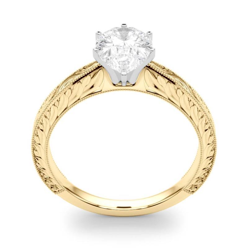 Women's GIA 1.21ct Pear Classic Solitaire Antique Engraved Yellow Gold Diamond Ring For Sale