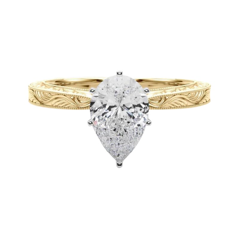 GIA 1.21ct Pear Classic Solitaire Antique Gravé Bague diamant en or jaune