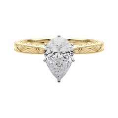 GIA 1.21ct Pear Classic Solitaire Antique Gravé Bague diamant en or jaune