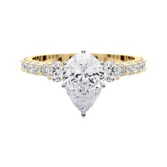 GIA 1.21ct Pear Three-Stone with Diamond Shank 18K Yellow Gold Diamond Ring