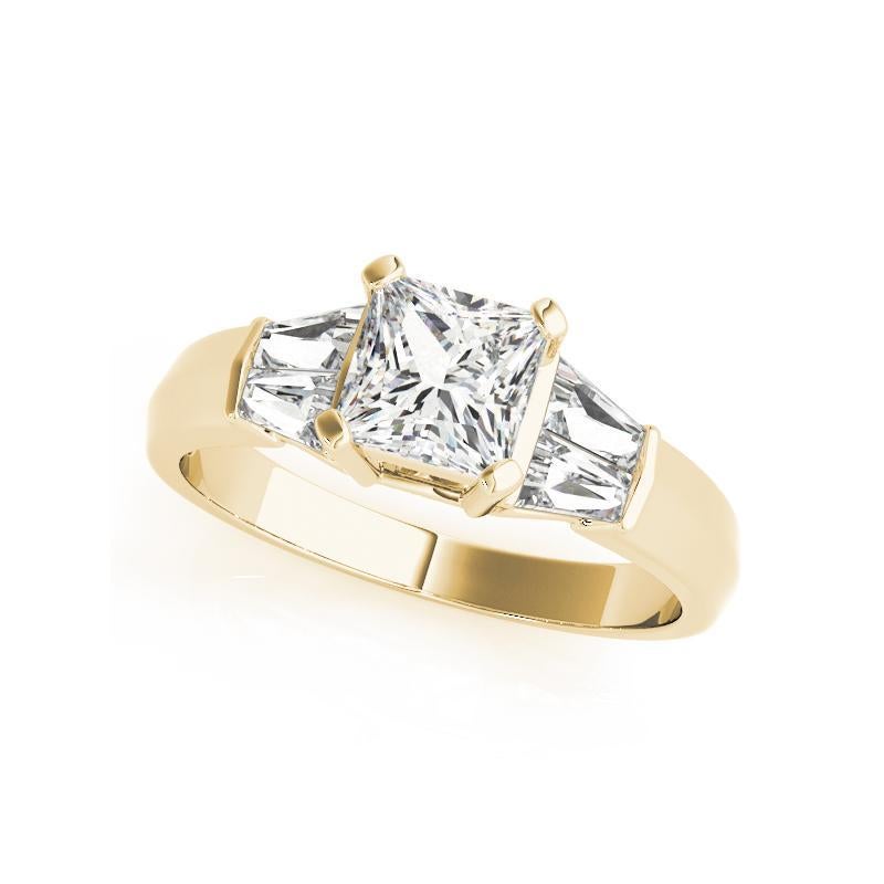Taille princesse GIA 1.21ct Princess Channel Baguette & Solitaire Bague diamant en or jaune 18K en vente