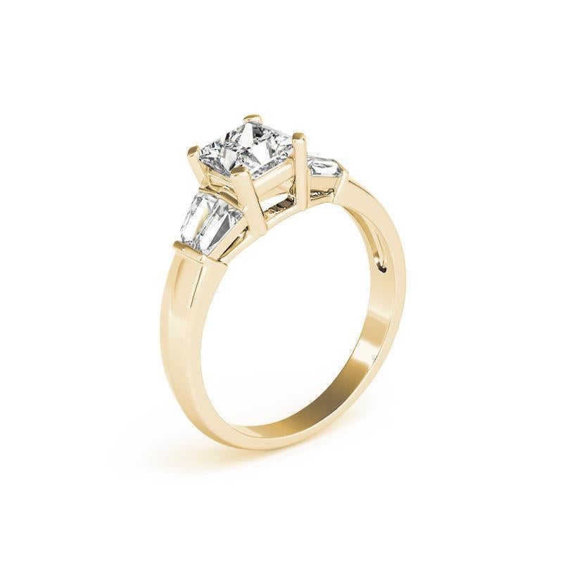 GIA 1.21ct Princess Channel Baguette & Solitaire Bague diamant en or jaune 18K Pour femmes en vente
