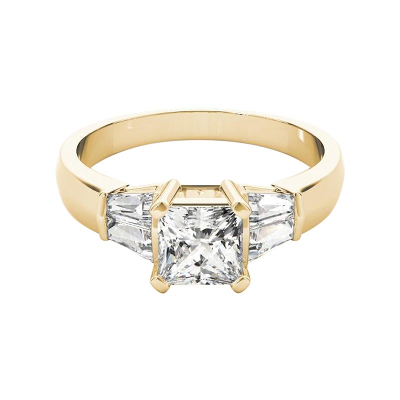 GIA 1,21ct Anello con diamanti Princess Channel Baguette e Solitario in oro giallo 18K
