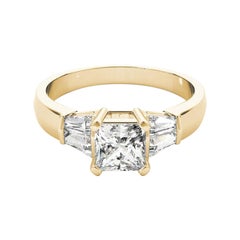 GIA 1,21ct Anello con diamanti Princess Channel Baguette e Solitario in oro giallo 18K