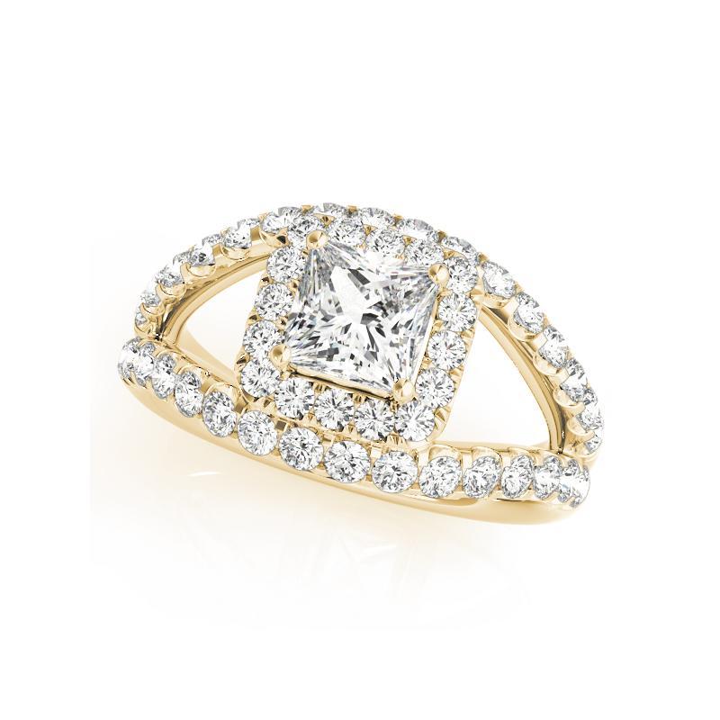 Taille princesse GIA 1.21ct Princess Halo Split Shank Double Band 18K Yellow Gold Diamond Ring en vente