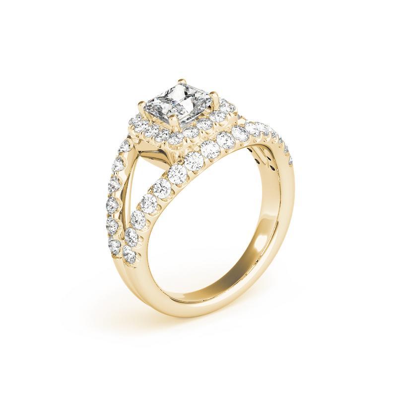 GIA 1.21ct Princess Halo Split Shank Double Band 18K Yellow Gold Diamond Ring Pour femmes en vente