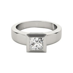 GIA 1,21ct Prinzessin Moderne Lünette Solitär Breite Band Weißgold Diamantring
