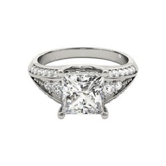 GIA 1.21ct Princess Solitaire Multi-Row Beveled Shank White Gold Diamond Ring (bague à diamant en or blanc)
