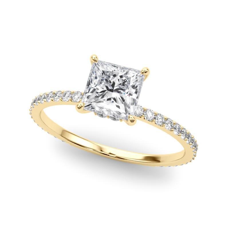 Taglio princess GIA 1,21ct Anello di diamanti in oro giallo 18 carati con aureola nascosta, quadrato e principessa in vendita