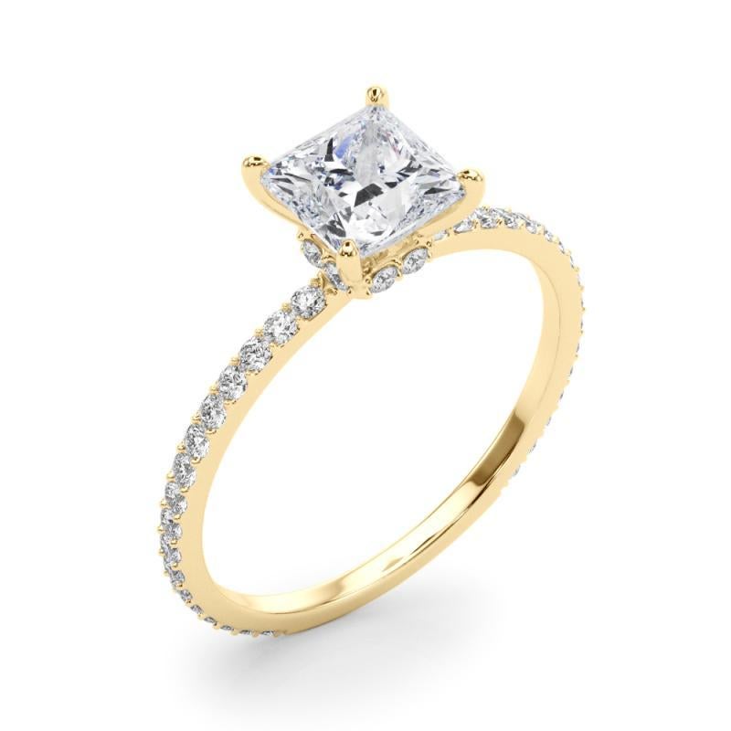 Donna GIA 1,21ct Anello di diamanti in oro giallo 18 carati con aureola nascosta, quadrato e principessa in vendita