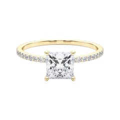 GIA 1,21ct Anello di diamanti in oro giallo 18 carati con aureola nascosta, quadrato e principessa