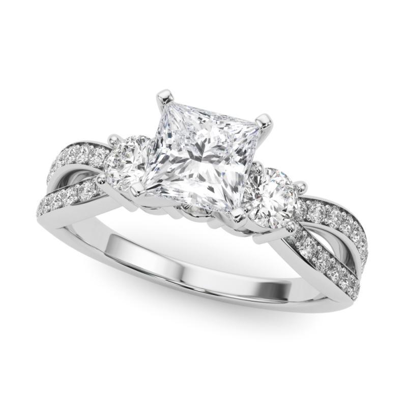 Taglio princess GIA 1,21ct Anello con diamanti a tre pietre Princess Split Shank Pave in oro bianco 18 carati in vendita