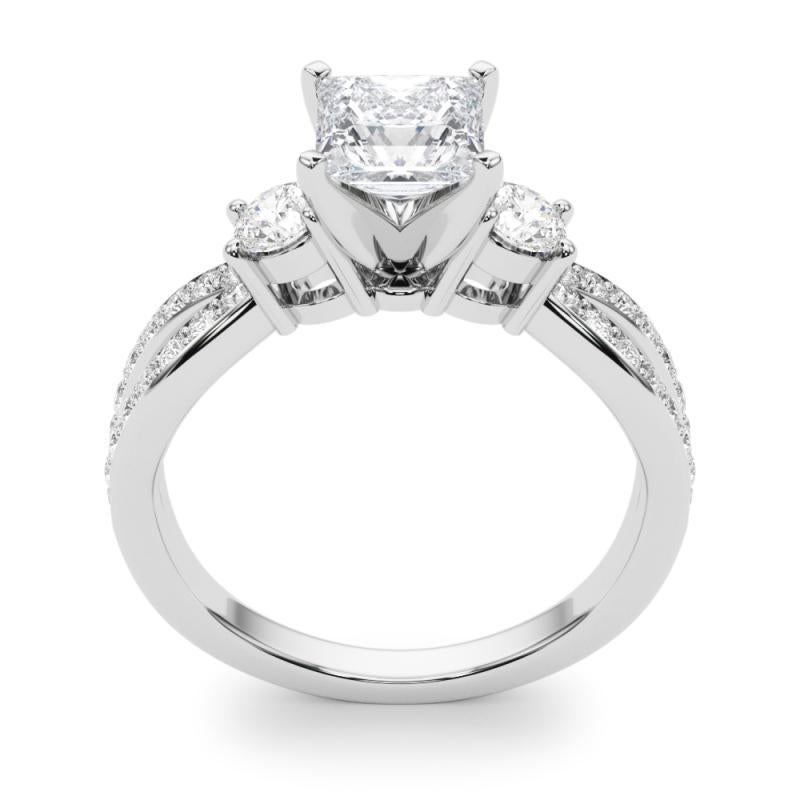 Donna GIA 1,21ct Anello con diamanti a tre pietre Princess Split Shank Pave in oro bianco 18 carati in vendita