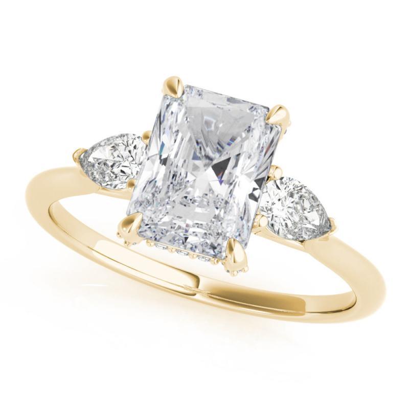 GIA 1,21ct Radiant Drei-Stein dekoriert Galerie 18K Gelbgold Diamantring (Radiantschliff) im Angebot