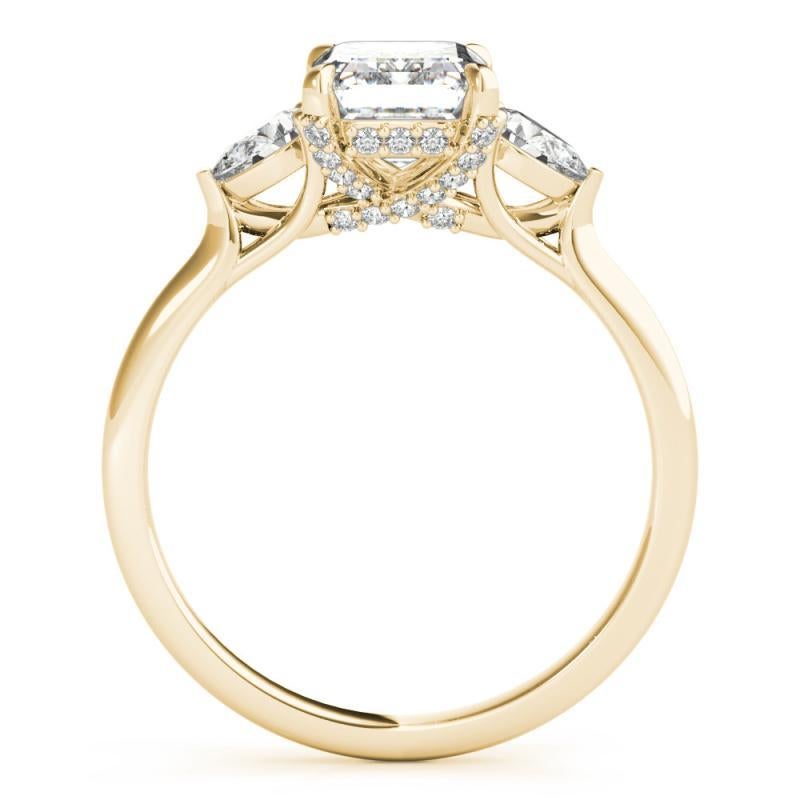 GIA 1,21ct Radiant Drei-Stein dekoriert Galerie 18K Gelbgold Diamantring im Zustand „Neu“ im Angebot in New York, NY