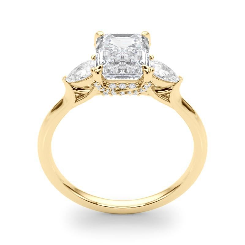 GIA 1,21ct Radiant Drei-Stein dekoriert Galerie 18K Gelbgold Diamantring Damen im Angebot