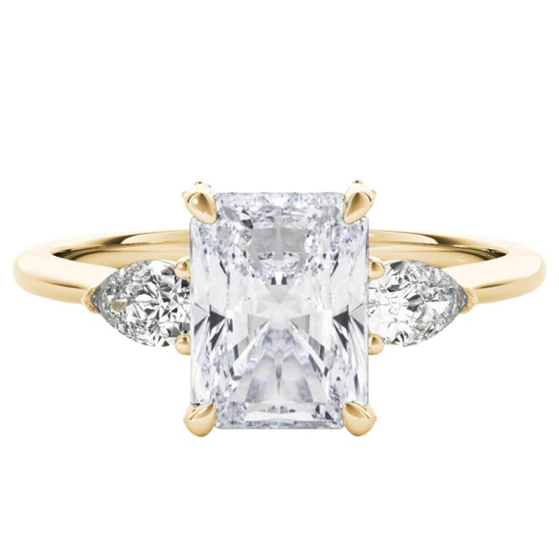 GIA 1.21ct Radiant Three-Stone Decorated Gallery 18K Yellow Gold Diamond Ring (bague à diamant en or jaune 18K)