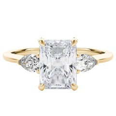 GIA 1.21ct Radiant Three-Stone Decorated Gallery 18K Yellow Gold Diamond Ring (bague à diamant en or jaune 18K)