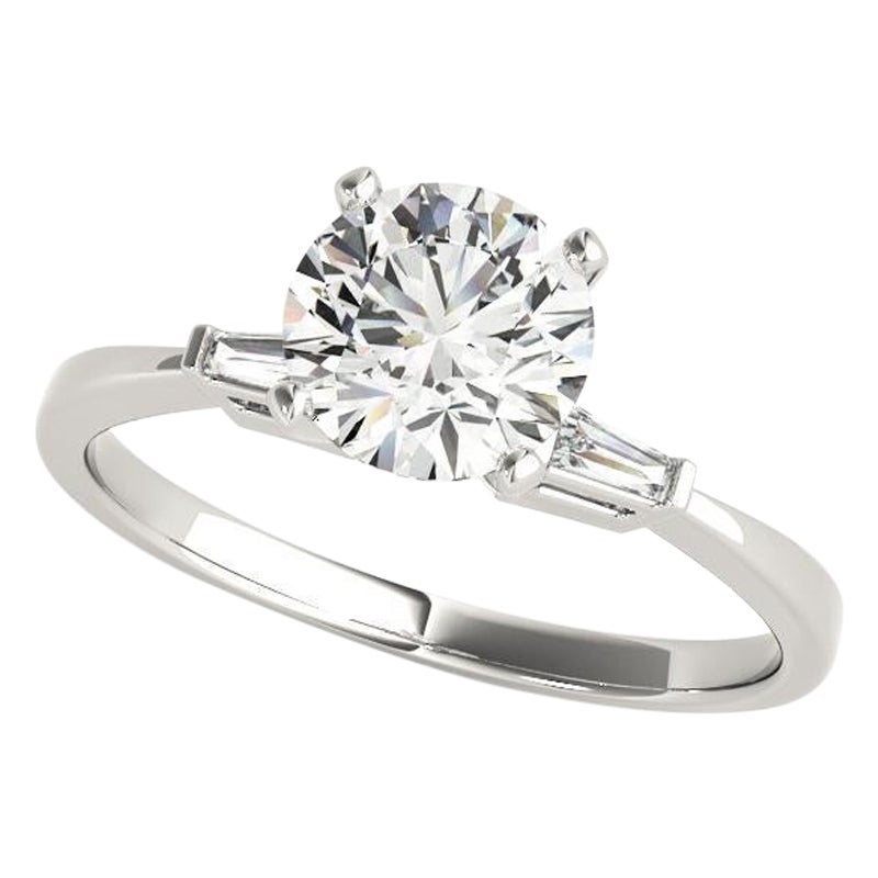 GIA 1.21ct Solitario rotondo a 3 pietre e Baguette  Anello con diamante