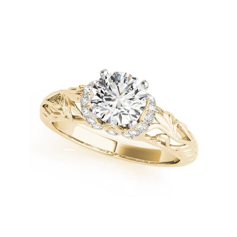 GIA 1,21ct Anello con diamante rotondo Chevron Halo Floral Filigree in oro giallo 18K In condizioni Nuovo in vendita a New York, NY