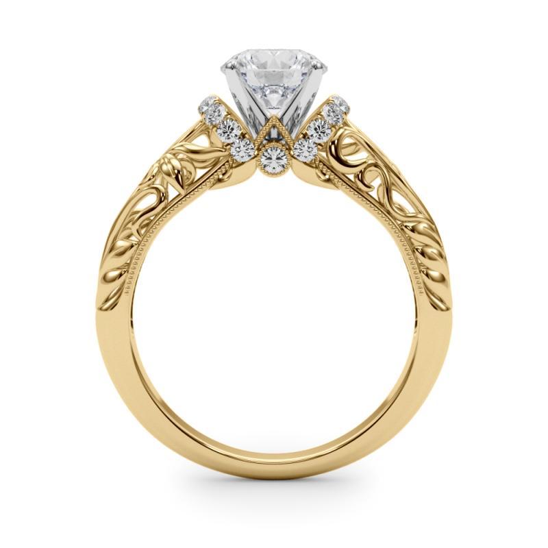 Donna GIA 1,21ct Anello con diamante rotondo Chevron Halo Floral Filigree in oro giallo 18K in vendita