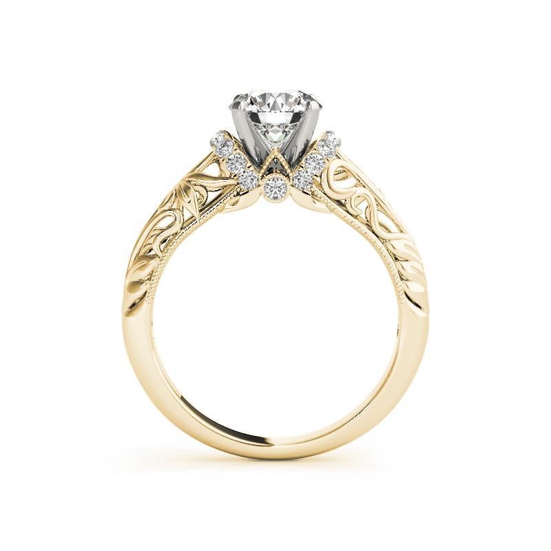 GIA 1,21ct Anello con diamante rotondo Chevron Halo Floral Filigree in oro giallo 18K in vendita 1