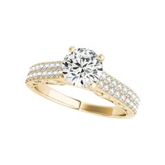 GIA 1.21ct Round Double Channel Engraved Ribbon 18K Yellow Gold Diamond Ring