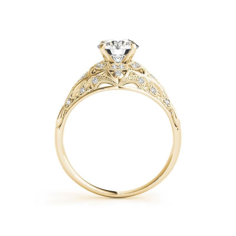 GIA 1,21ct Anello con diamante rotondo aureolato in filigrana e affusolato in oro giallo 18K In condizioni Nuovo in vendita a New York, NY