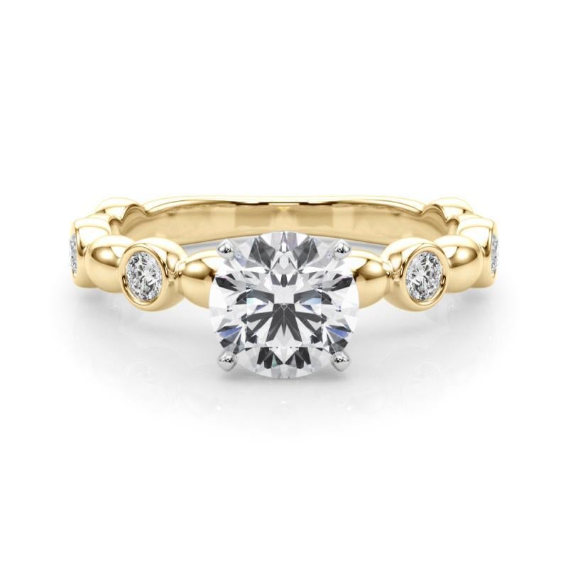 Round Cut GIA 1.21ct Round Side Stone Bezel Band Solitaire Yellow Gold Diamond Ring For Sale