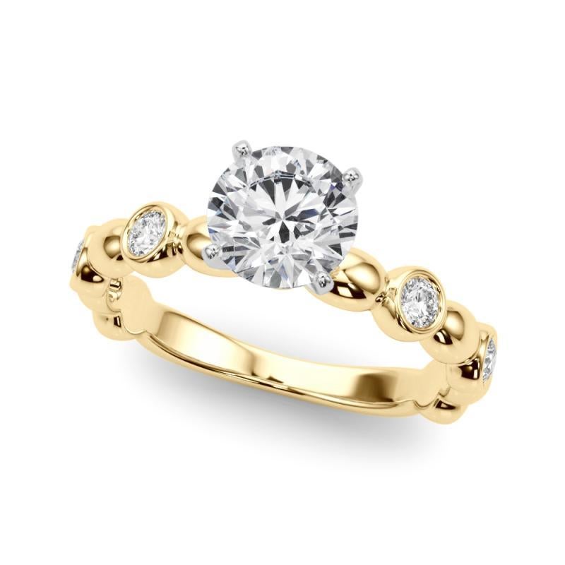 Women's GIA 1.21ct Round Side Stone Bezel Band Solitaire Yellow Gold Diamond Ring For Sale