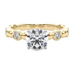 GIA 1.21ct Round Side Stone Bezel Band Solitaire Yellow Gold Diamond Ring
