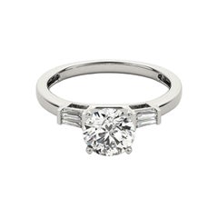 GIA 1.21ct Round Solitaire & Channel Baguette  Diamond Ring
