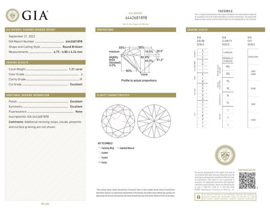 Contemporaneo GIA 1.21ct Anello con diamante rotondo solitario inciso a foglia d'uva per cattedrale in vendita