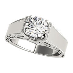 GIA 1.21ct Anello con diamante rotondo solitario inciso a foglia d'uva per cattedrale