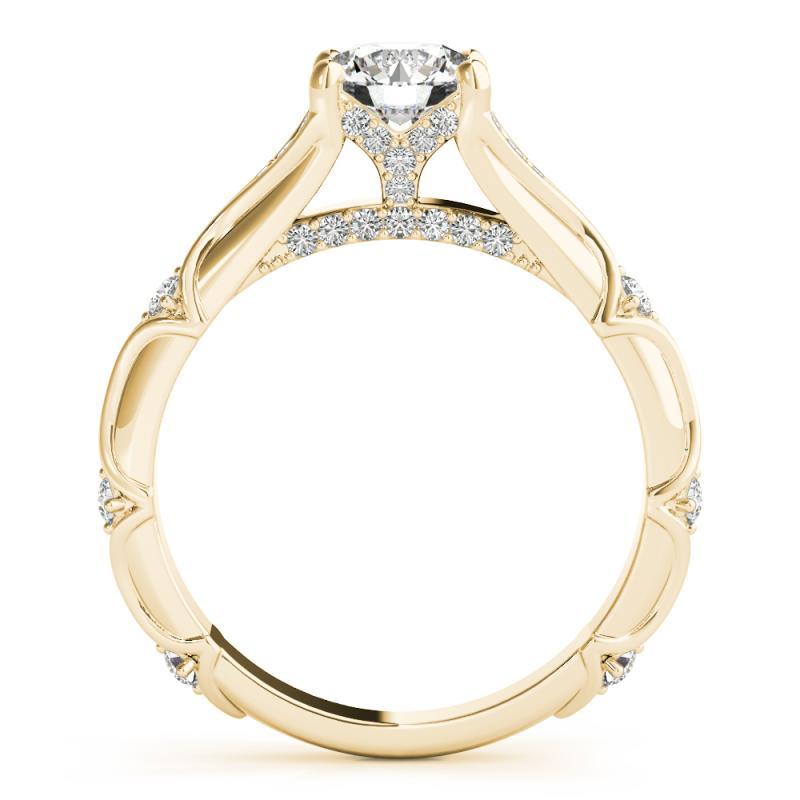 Taille ronde GIA 1.21ct Round Solitaire & Hidden Pave Vintage Yellow Gold Diamond Ring en vente