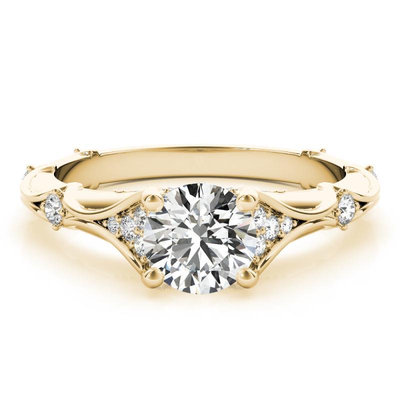 GIA 1.21ct Round Solitaire & Hidden Pave Vintage Yellow Gold Diamond Ring Neuf - En vente à New York, NY
