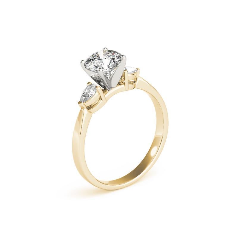 Donna GIA 1,21ct Solitario rotondo e anello a tre pietre con pera in oro giallo 18 carati in vendita