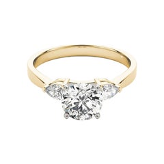 GIA 1.21ct Round Solitaire & Pear Three-Stone 18K Yellow Gold Diamond Ring